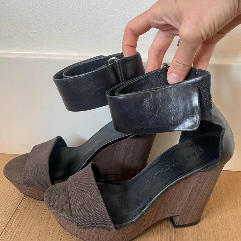See by Chloe brown and black wedges size 8